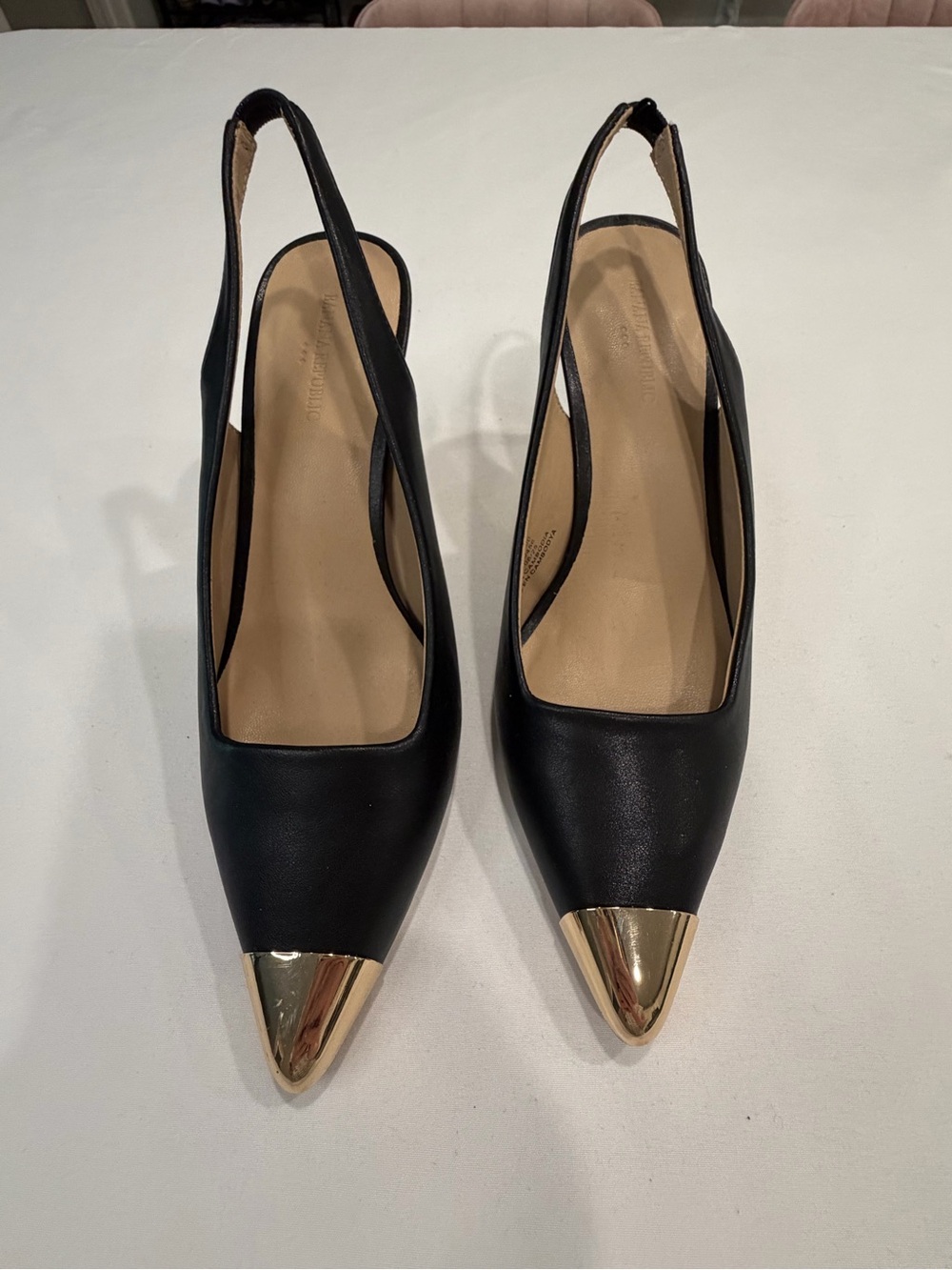 Banana Republic Black Slingback Pointed Toe Flats with Gold Cap